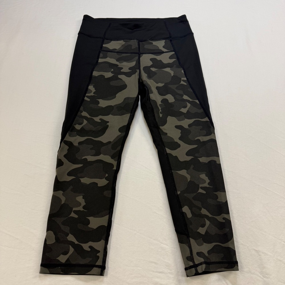 Calvin‎ Klein Performance Womens Camo Print Cropped Leggings Black Green Small